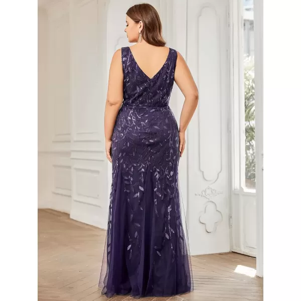 imageEverPretty Womens Plus Size Sequin Deep VNeck Sleeveless Bodycon Maxi Evening Prom Dress 07886PZUSADeep Purple