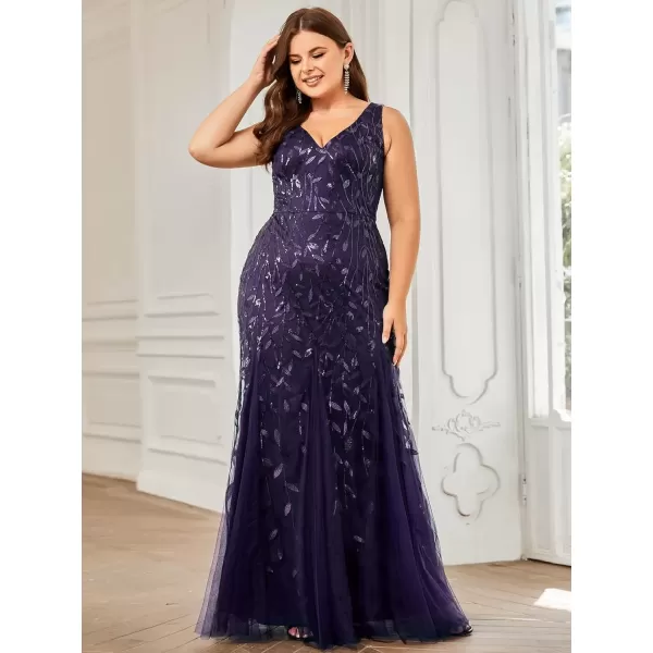 imageEverPretty Womens Plus Size Sequin Deep VNeck Sleeveless Bodycon Maxi Evening Prom Dress 07886PZUSADeep Purple