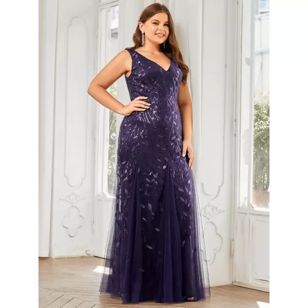 imageEverPretty Womens Plus Size Sequin Deep VNeck Sleeveless Bodycon Maxi Evening Prom Dress 07886PZUSADeep Purple