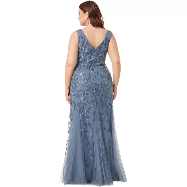 imageEverPretty Womens Plus Size Sequin Deep VNeck Sleeveless Bodycon Maxi Evening Prom Dress 07886PZUSADusty Blue