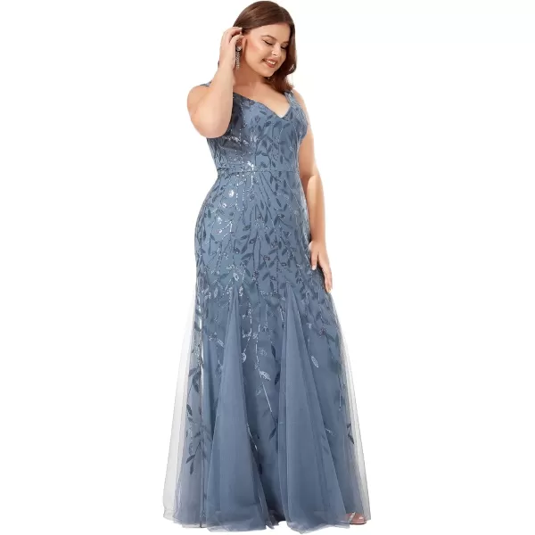 imageEverPretty Womens Plus Size Sequin Deep VNeck Sleeveless Bodycon Maxi Evening Prom Dress 07886PZUSADusty Blue