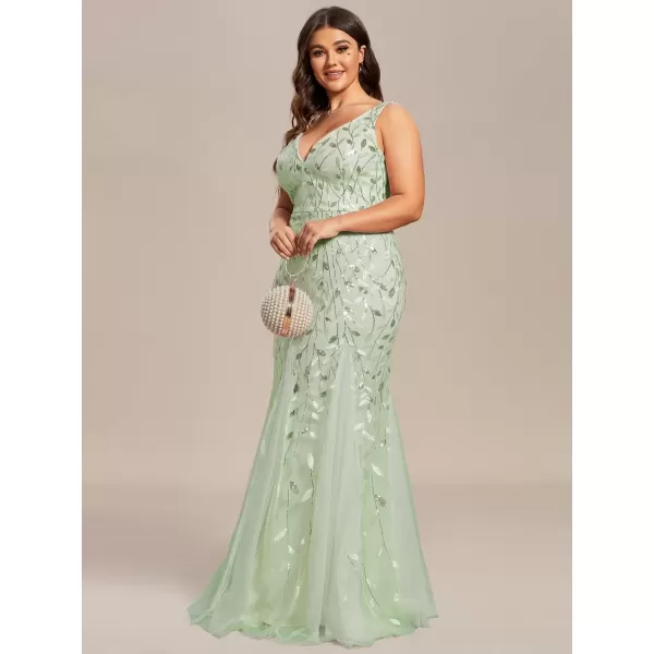 imageEverPretty Womens Plus Size Sequin Deep VNeck Sleeveless Bodycon Maxi Evening Prom Dress 07886PZUSAMint Green