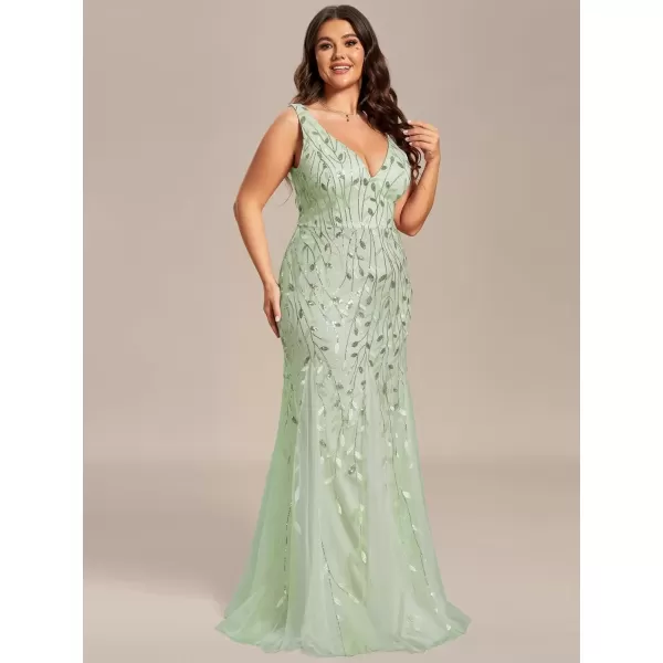 imageEverPretty Womens Plus Size Sequin Deep VNeck Sleeveless Bodycon Maxi Evening Prom Dress 07886PZUSAMint Green