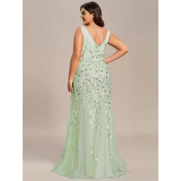 imageEverPretty Womens Plus Size Sequin Deep VNeck Sleeveless Bodycon Maxi Evening Prom Dress 07886PZUSAMint Green