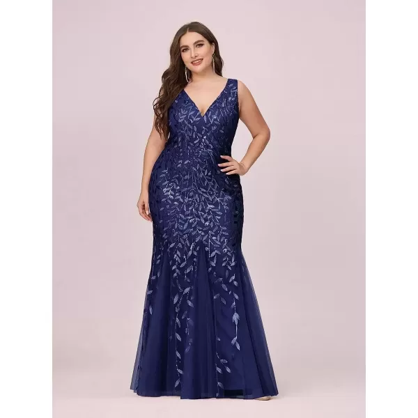 imageEverPretty Womens Plus Size Sequin Deep VNeck Sleeveless Bodycon Maxi Evening Prom Dress 07886PZUSANavy Blue