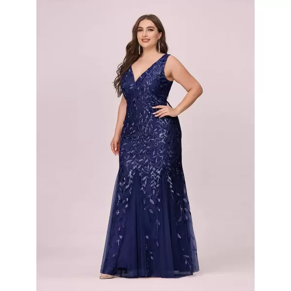 imageEverPretty Womens Plus Size Sequin Deep VNeck Sleeveless Bodycon Maxi Evening Prom Dress 07886PZUSANavy Blue