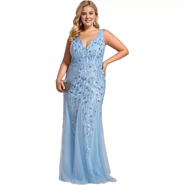 imageEverPretty Womens Plus Size Sequin Deep VNeck Sleeveless Bodycon Maxi Evening Prom Dress 07886PZUSASky Blue