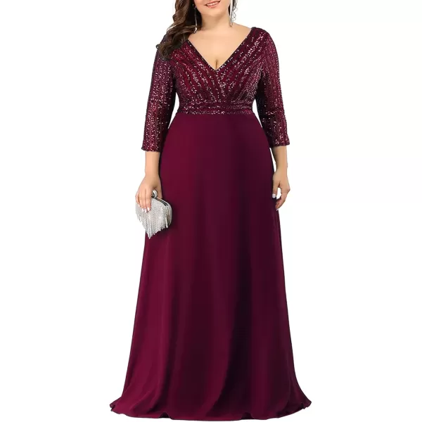 imageEverPretty Womens Plus Size VNeck Sparkle Sequins Chiffon 34 Sleevess Formal Dresses 0751PZBurgundy