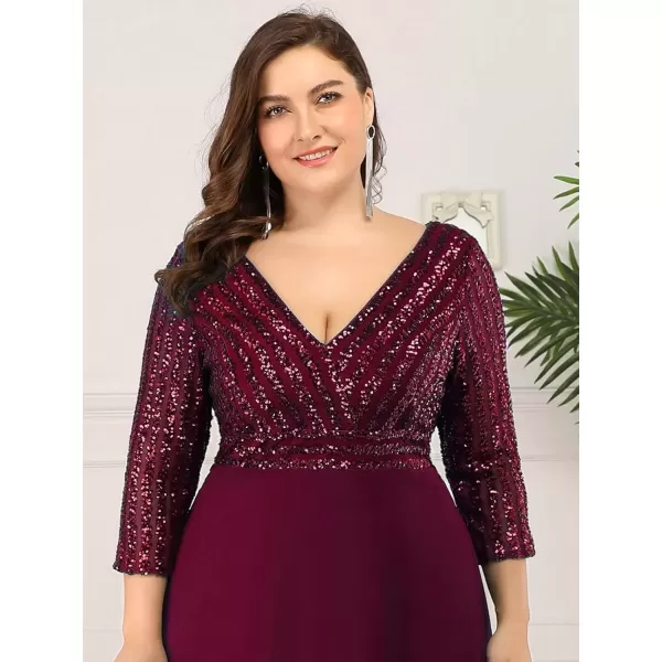 imageEverPretty Womens Plus Size VNeck Sparkle Sequins Chiffon 34 Sleevess Formal Dresses 0751PZBurgundy