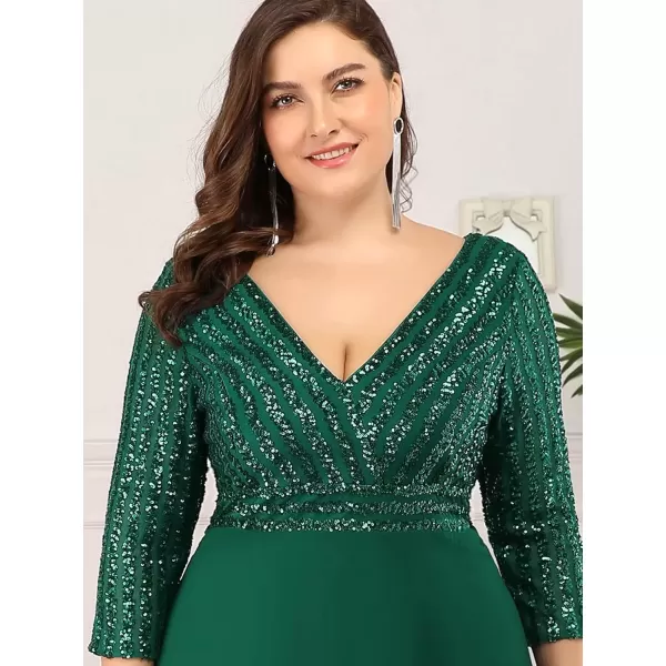 imageEverPretty Womens Plus Size VNeck Sparkle Sequins Chiffon 34 Sleevess Formal Dresses 0751PZDark Green