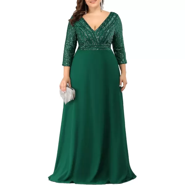 imageEverPretty Womens Plus Size VNeck Sparkle Sequins Chiffon 34 Sleevess Formal Dresses 0751PZDark Green