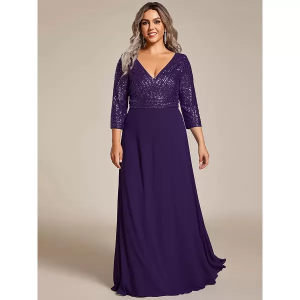 imageEverPretty Womens Plus Size VNeck Sparkle Sequins Chiffon 34 Sleevess Formal Dresses 0751PZDeep Purple