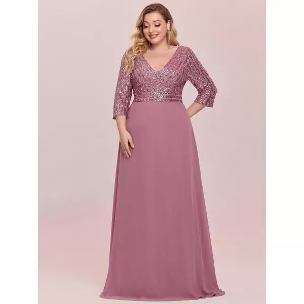 imageEverPretty Womens Plus Size VNeck Sparkle Sequins Chiffon 34 Sleevess Formal Dresses 0751PZOrchid