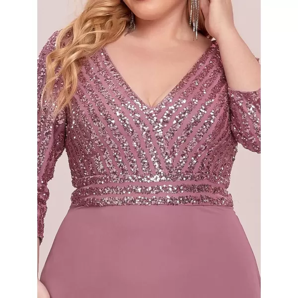 imageEverPretty Womens Plus Size VNeck Sparkle Sequins Chiffon 34 Sleevess Formal Dresses 0751PZOrchid