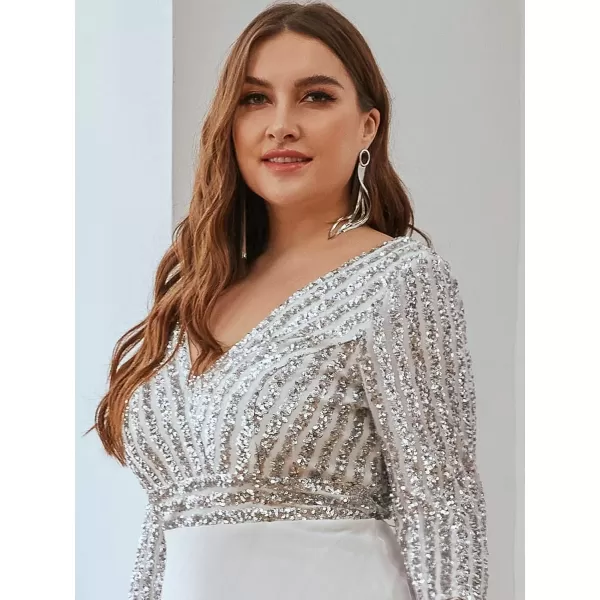 imageEverPretty Womens Plus Size VNeck Sparkle Sequins Chiffon 34 Sleevess Formal Dresses 0751PZWhite