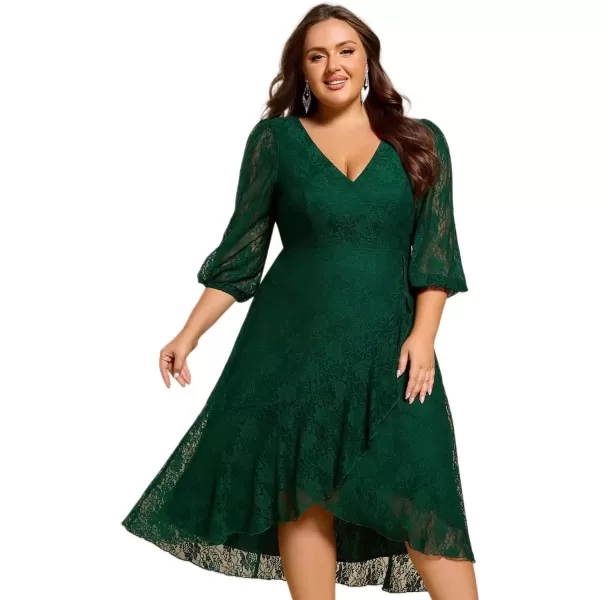 imageEverPretty Womens V Neck Lace Fall Winter Formal Dresses Plus Size Midi Wedding Guest Dresses with Lantern Sleeves 02238DADark Green