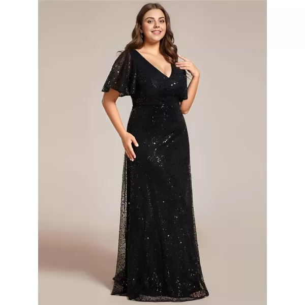 imageEverPretty Womens V Neck Short Sleeves Plus Size Sequin A Line Maxi Evening DressesAblack