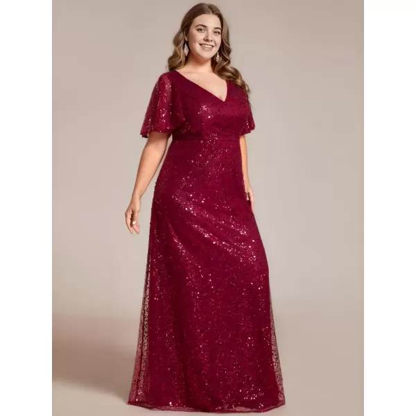 imageEverPretty Womens V Neck Short Sleeves Plus Size Sequin A Line Maxi Evening DressesAburgundy