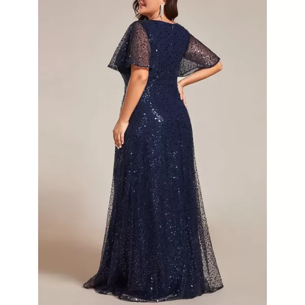 imageEverPretty Womens V Neck Short Sleeves Plus Size Sequin A Line Maxi Evening DressesAnavy Blue