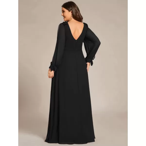 imageEverPretty Womens VNeck Elegant Chiffon Long Sleeve Plus Size Side Slit Formal Dress Black1 US20