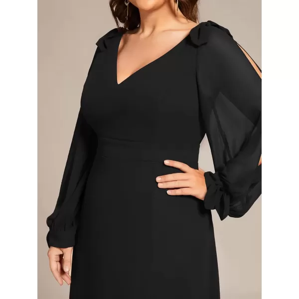 imageEverPretty Womens VNeck Elegant Chiffon Long Sleeve Plus Size Side Slit Formal Dress Black1 US20