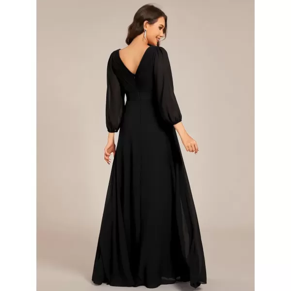 imageEverPretty Womens Chiffon ALine Floor Length V Neck Long Sleeves Pleated Maxi Formal Dress 03890Black