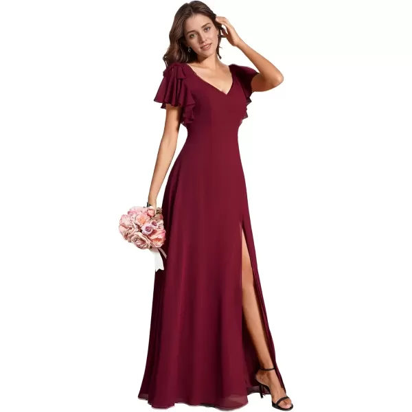 imageEverPretty Womens Chiffon Mother of The Groom Dresses V Neck Split Ruffle Sleeves Formal Dresses 02080PHAburgundy