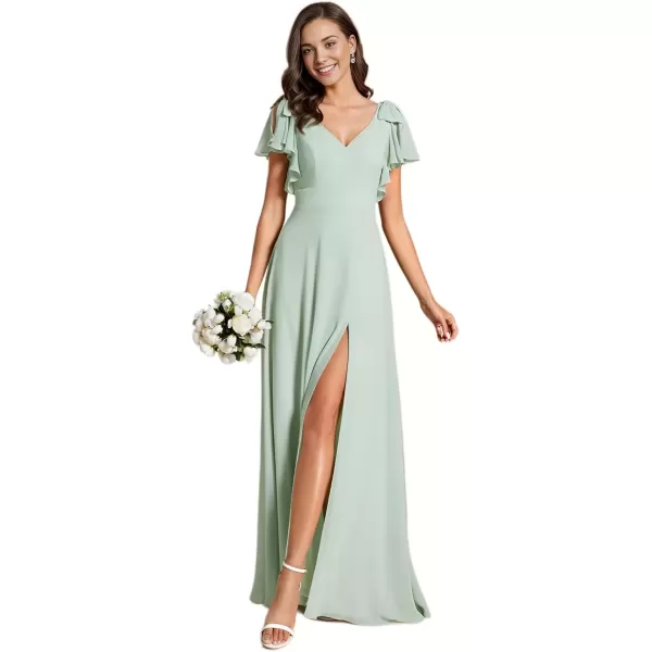 imageEverPretty Womens Chiffon Mother of The Groom Dresses V Neck Split Ruffle Sleeves Formal Dresses 02080PHAmint Green