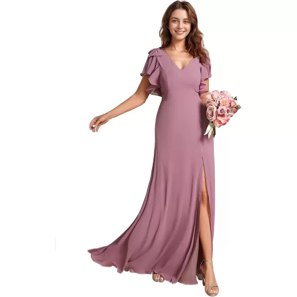 imageEverPretty Womens Chiffon Mother of The Groom Dresses V Neck Split Ruffle Sleeves Formal Dresses 02080PHAorchid