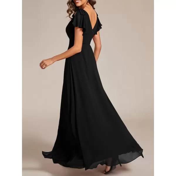 imageEverPretty Womens Chiffon Mother of The Groom Dresses V Neck Split Ruffle Sleeves Formal Dresses 02080PHBlack