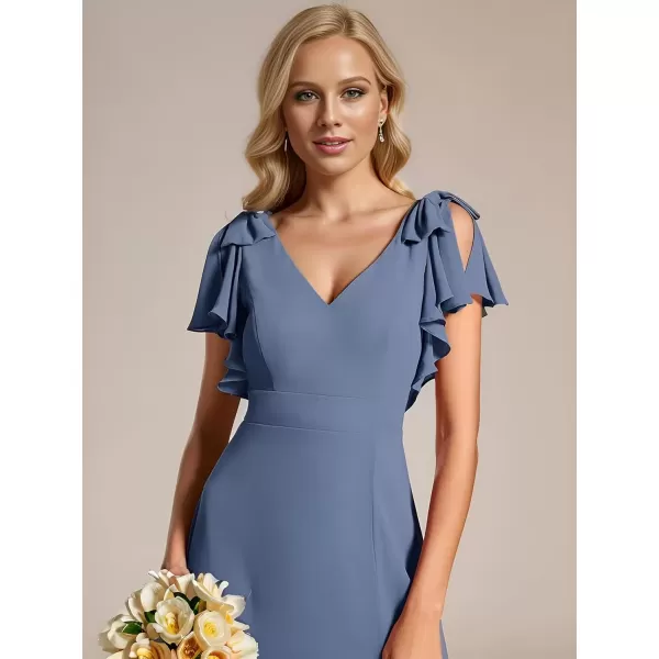 imageEverPretty Womens Chiffon Mother of The Groom Dresses V Neck Split Ruffle Sleeves Formal Dresses 02080PHDusty Navy