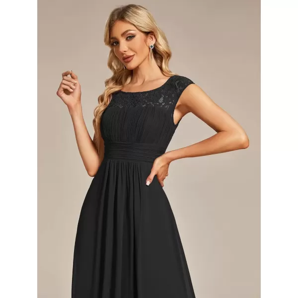 imageEverPretty Womens Crewneck Lace Cap Sleeve Pleated A Line Chiffon Bridesmaid Dresses 01745Black