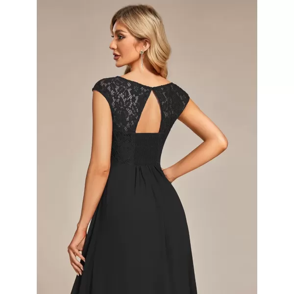 imageEverPretty Womens Crewneck Lace Cap Sleeve Pleated A Line Chiffon Bridesmaid Dresses 01745Black