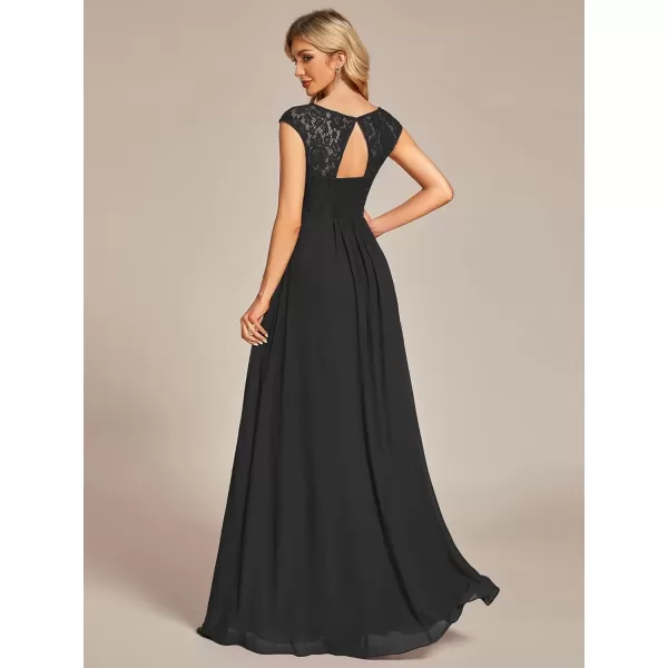 imageEverPretty Womens Crewneck Lace Cap Sleeve Pleated A Line Chiffon Bridesmaid Dresses 01745Black