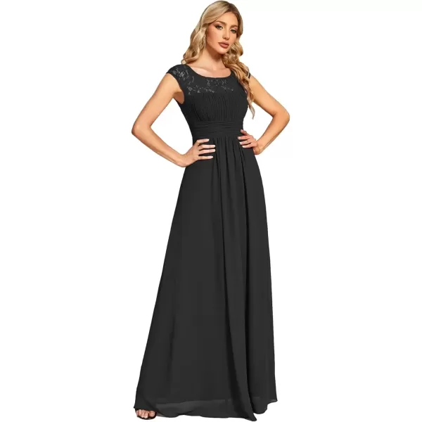 imageEverPretty Womens Crewneck Lace Cap Sleeve Pleated A Line Chiffon Bridesmaid Dresses 01745Black