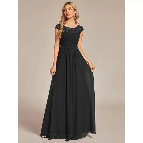 imageEverPretty Womens Crewneck Lace Cap Sleeve Pleated A Line Chiffon Bridesmaid Dresses 01745Black