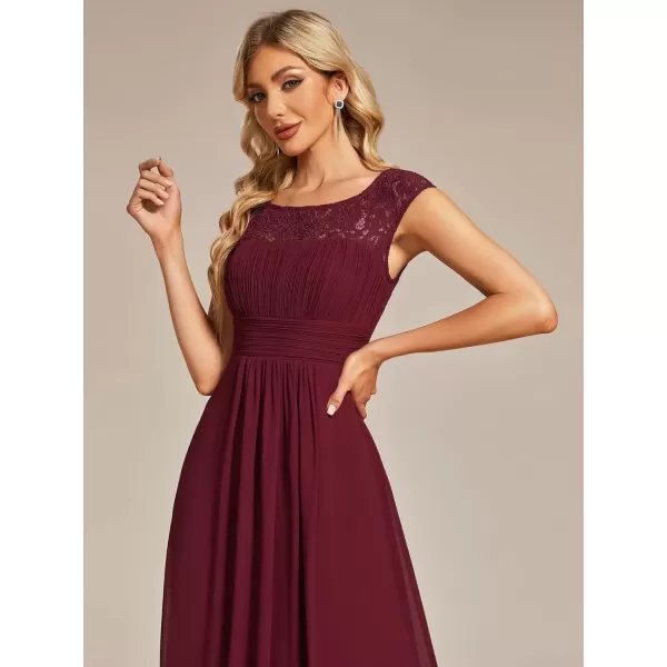 imageEverPretty Womens Crewneck Lace Cap Sleeve Pleated A Line Chiffon Bridesmaid Dresses 01745Burgundy