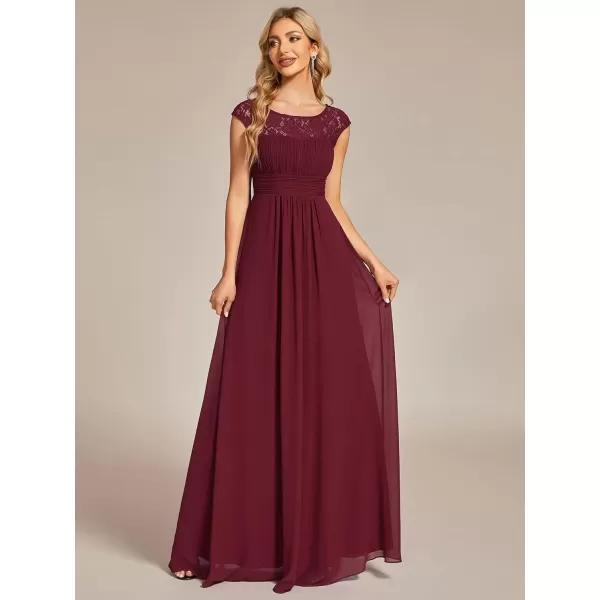 imageEverPretty Womens Crewneck Lace Cap Sleeve Pleated A Line Chiffon Bridesmaid Dresses 01745Burgundy