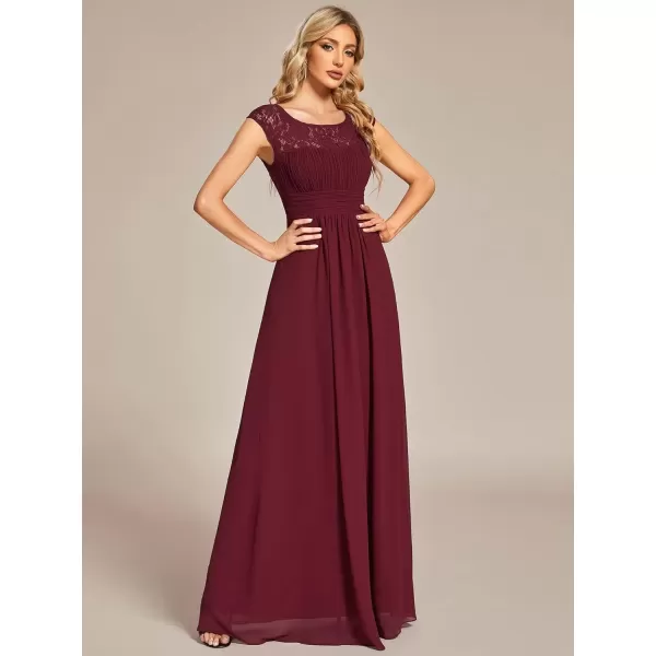 imageEverPretty Womens Crewneck Lace Cap Sleeve Pleated A Line Chiffon Bridesmaid Dresses 01745Burgundy