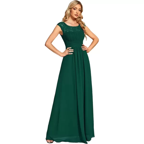 imageEverPretty Womens Crewneck Lace Cap Sleeve Pleated A Line Chiffon Bridesmaid Dresses 01745Dark Green