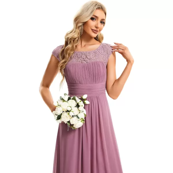 imageEverPretty Womens Crewneck Lace Cap Sleeve Pleated A Line Chiffon Bridesmaid Dresses 01745Orchid