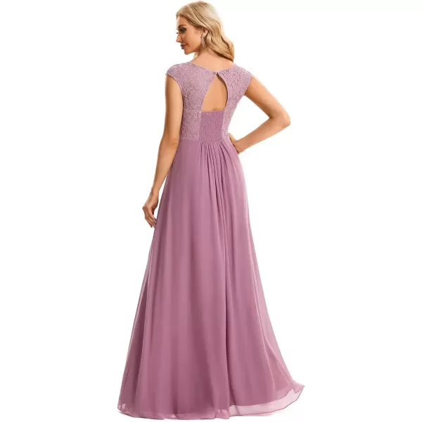 imageEverPretty Womens Crewneck Lace Cap Sleeve Pleated A Line Chiffon Bridesmaid Dresses 01745Orchid