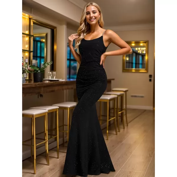 imageEverPretty Womens Crystal Spaghetti Strap Scoop Neck Glitter Bodycon Mermaid Evening Dress 01945Black