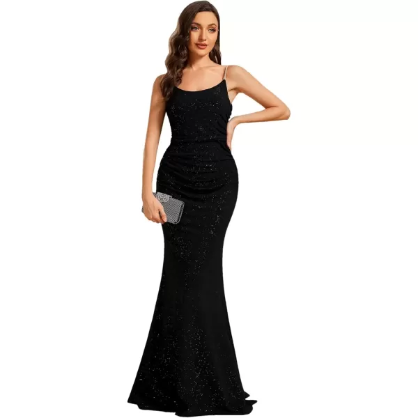 imageEverPretty Womens Crystal Spaghetti Strap Scoop Neck Glitter Bodycon Mermaid Evening Dress 01945Black