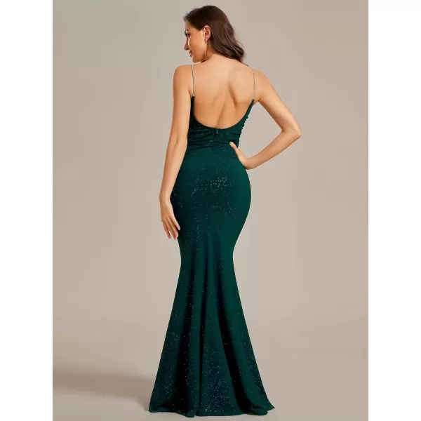 imageEverPretty Womens Crystal Spaghetti Strap Scoop Neck Glitter Bodycon Mermaid Evening Dress 01945Dark Green