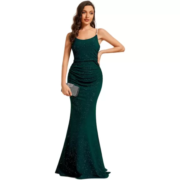 imageEverPretty Womens Crystal Spaghetti Strap Scoop Neck Glitter Bodycon Mermaid Evening Dress 01945Dark Green