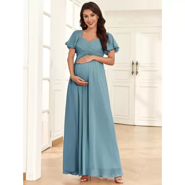 imageEverPretty Womens Double V Neck Short Sleeve Pleated A Line Chiffon Maternity Casual Dress 01565EYDusty Blue