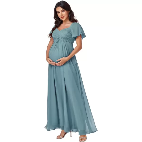 imageEverPretty Womens Double V Neck Short Sleeve Pleated A Line Chiffon Maternity Casual Dress 01565EYDusty Blue