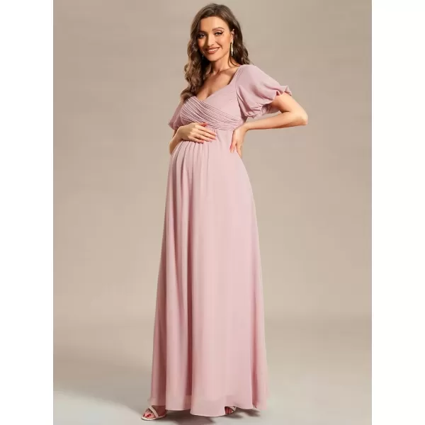 imageEverPretty Womens Double V Neck Short Sleeve Pleated A Line Chiffon Maternity Casual Dress 01565EYDusty Rose