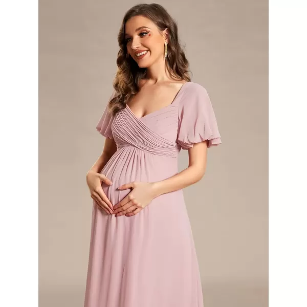 imageEverPretty Womens Double V Neck Short Sleeve Pleated A Line Chiffon Maternity Casual Dress 01565EYDusty Rose